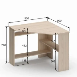 Yazı masası Alero, LDSP, 74х90х90 sm, rəflərlə, ağ