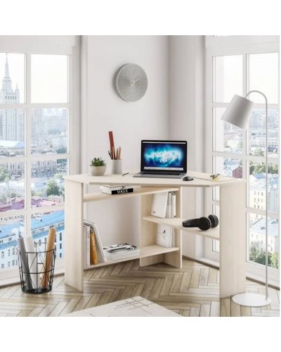 Yazı masası Alero, LDSP, 74х90х90 sm, rəflərlə, ağ