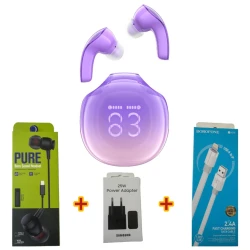 Беспроводные наушники Acefast T9 Purple + Подарок Проводные наушники Strap Pure + Сетевое зарядное устройство Samsung 25W + Кабель USB Borofone BX89