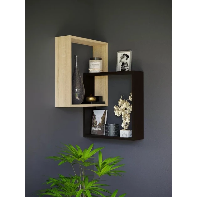 Настенная полка Art Mebel 161, ламинат, 72х52х18 см, бежевая/коричневая Настенная полка Art Mebel 161, ламинат, 72х52х18 см, бежевая/коричневая