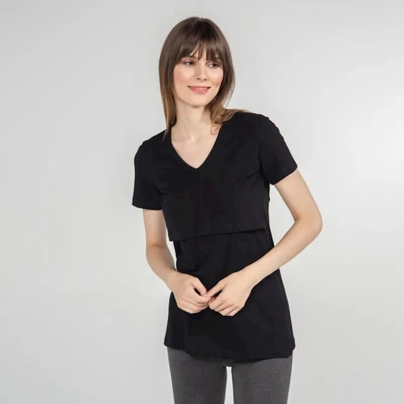 Südverən analar üçün mayka Funna Mamma Nora, S, qara Südverən analar üçün mayka Funna Mamma Nora, S, qara