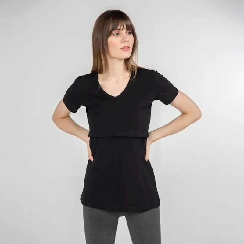 Südverən analar üçün mayka Funna Mamma Nora, S, qara Südverən analar üçün mayka Funna Mamma Nora, S, qara