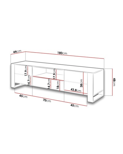 Tumba Ev Plus ev_12116038, LDSP, qara-ağ, 180x44x48 sm