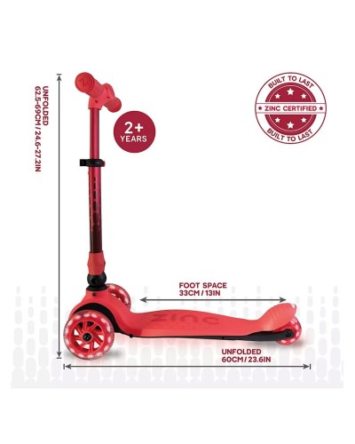 Uşaqlar üçün samokat Hypro Zinc Flyte Three Wheeled Folding ZC07924, qırmızı
