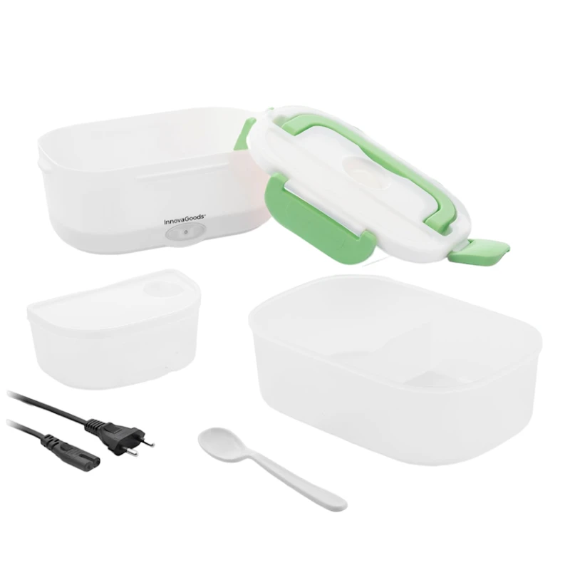 Ланч-бокс InnovaGoods V0103375 с подогревом, полипропилен, 1.05 л, 24x16.5x10.5 см, белый/зеленый Ланч-бокс InnovaGoods V0103375 с подогревом, полипропилен, 1.05 л, 24x16.5x10.5 см, белый/зеленый