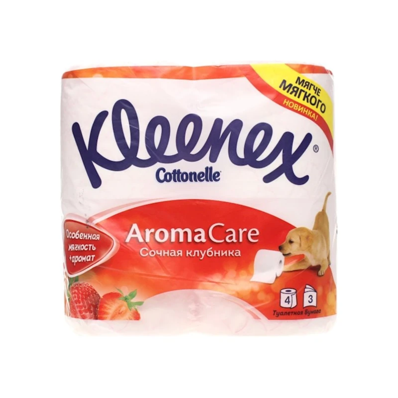 Tualet kağızı Kleenex Aroma Care Şirəli Çiyələk, 3 qat, 4 rulon Tualet kağızı Kleenex Aroma Care Şirəli Çiyələk, 3 qat, 4 rulon