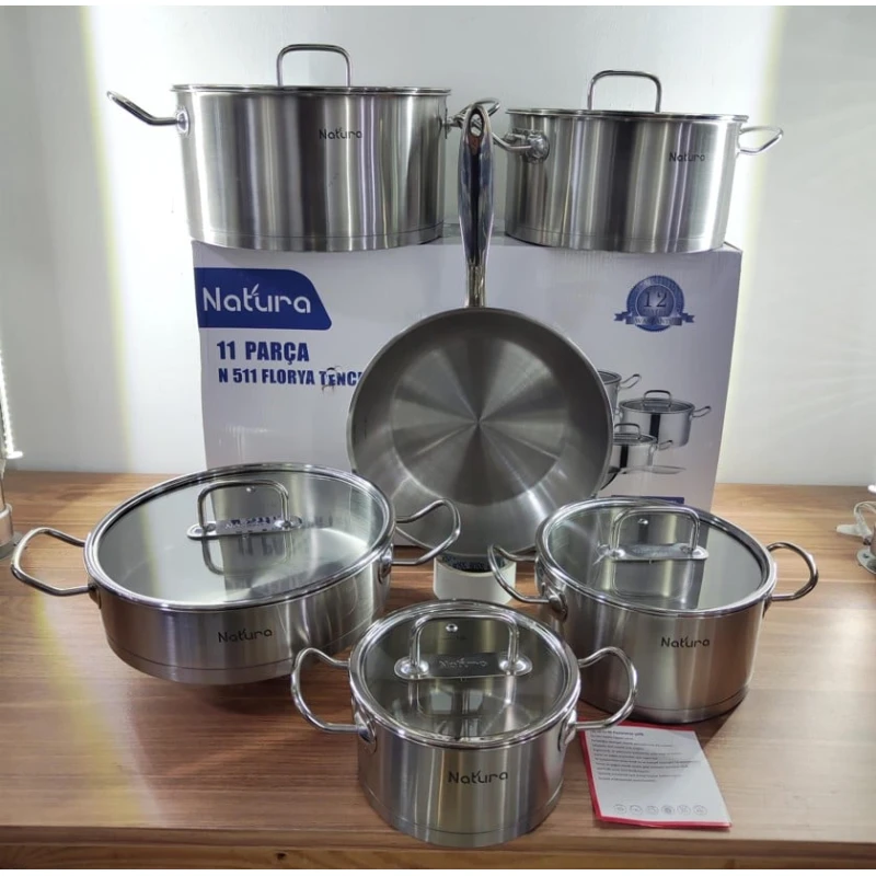 Набор кастрюль Natura 001, нержавеющая сталь, серебристый, 11 предметов