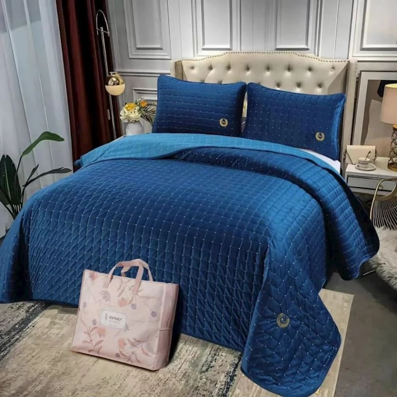 Комплект покрывала и наволочки Dantela SHA-00002039, 160x220/50x70 см, односпальный, синий