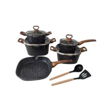 Qab-qacaq dəsti H.K Granite set, kvadrat, 12 parça, qranit, qara - ZGH_00742