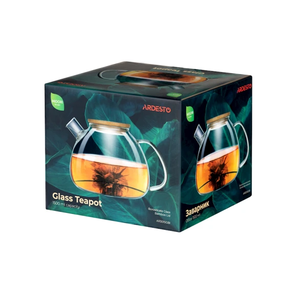 Заварной чайник Ardesto Midori AR3015GBI, 1500 мл, боросиликатное стекло/бамбук, прозрачный