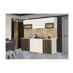 Кухонный гарнитур Səma, 300x220x60 см, ламинат, кремовый/коричневый Кухонный гарнитур Səma, 300x220x60 см, ламинат, кремовый/коричневый