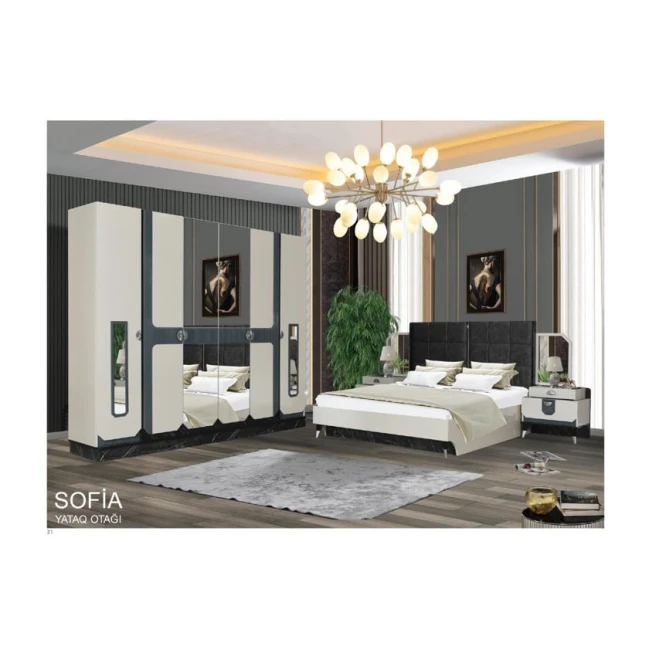 Спальный гарнитур Sofia, кремовый, Ламинат Спальный гарнитур Sofia, кремовый, Ламинат