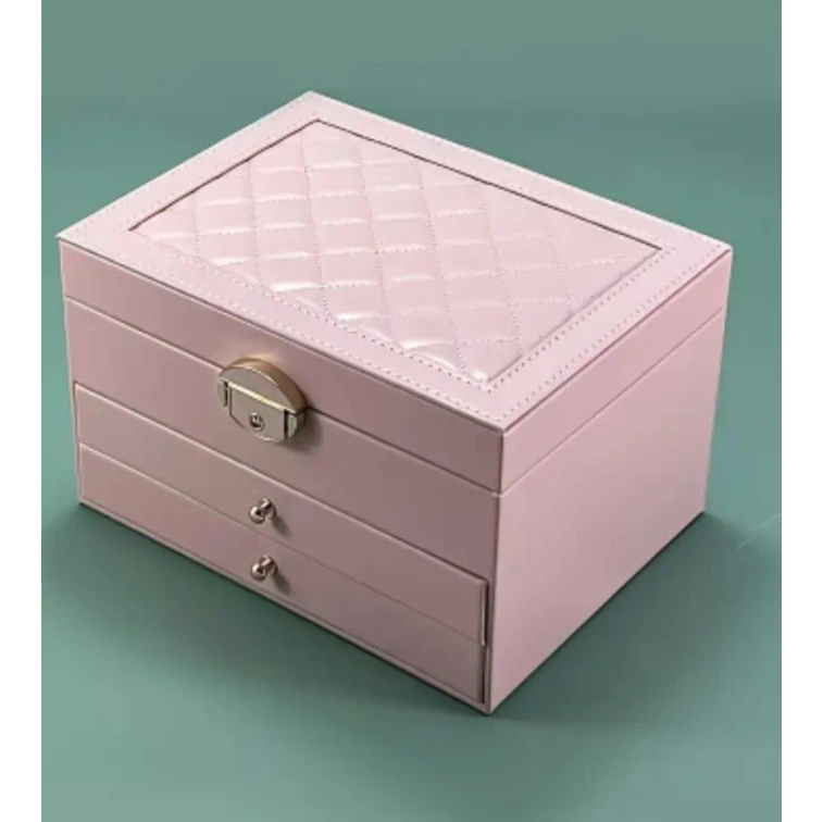 Органайзер для бижутерии, кожа, розовый 23x17x13,5 см