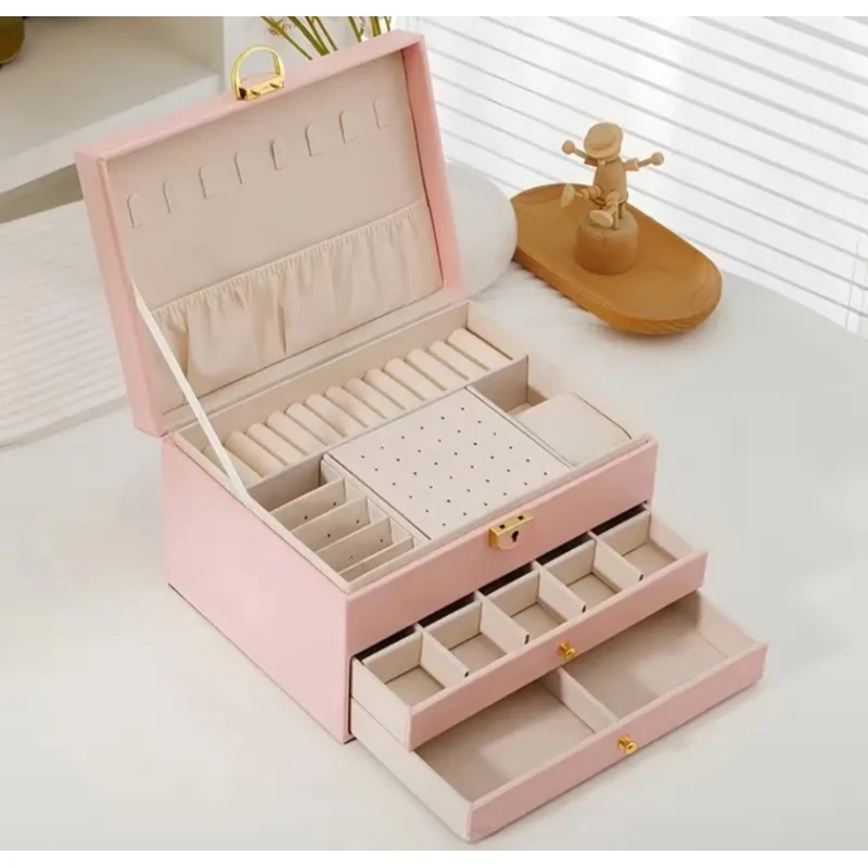 Органайзер для бижутерии, кожа, розовый 23x17x13,5 см