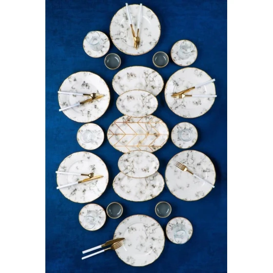 Nahar dəsti, ağ/qızılı, 6 nəfər, 27 parça