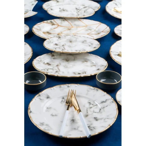 Nahar dəsti, ağ/qızılı, 6 nəfər, 27 parça