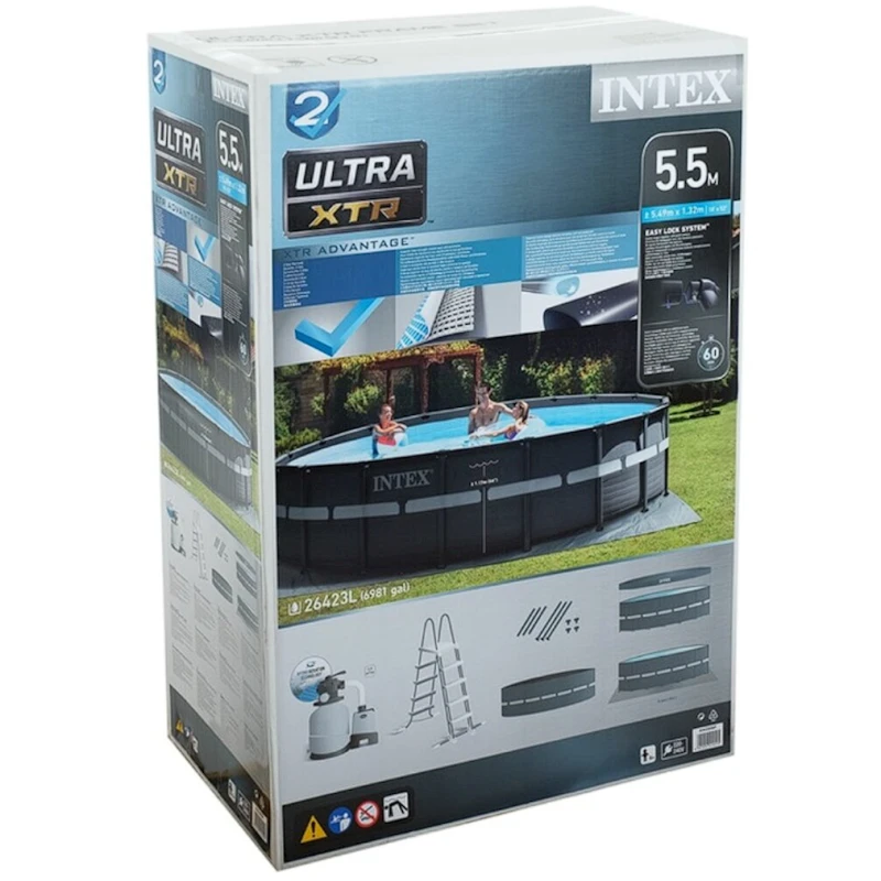 Бассейн Intex 26330NP для взрослых, каркасный, круглый, 549x549x132 см, объем 26423л, серый Бассейн Intex 26330NP для взрослых, каркасный, круглый, 549x549x132 см, объем 26423л, серый