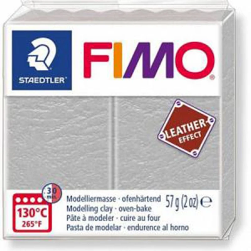Глина Fimo Leather Effect полимерная, с эффектом кожи, 57г, серая