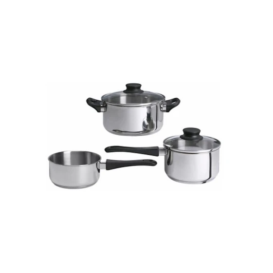 Набор посуды IKEA Annons, 3 шт, 800/1700/2800 мл, нержавеющая сталь, с крышкой, серебристый/черный Набор посуды IKEA Annons, 3 шт, 800/1700/2800 мл, нержавеющая сталь, с крышкой, серебристый/черный