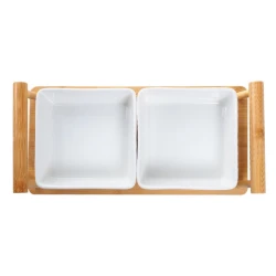 Менажница, керамика/бамбук, белый/коричневый, 5x14x31 см