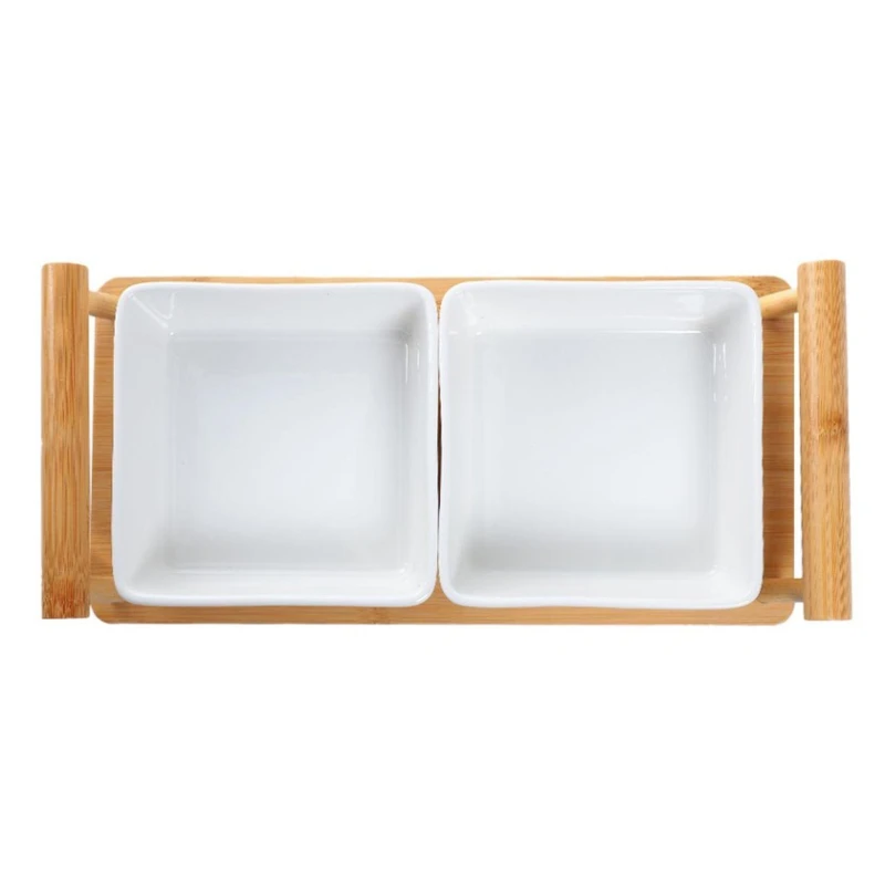 Менажница, керамика/бамбук, белый/коричневый, 5x14x31 см