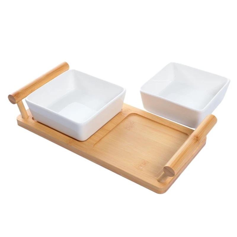 Менажница, керамика/бамбук, белый/коричневый, 5x14x31 см