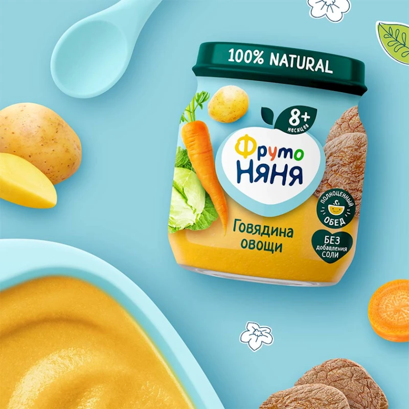 Овоще-мясное пюре ФрутоНяня Говядина с Овощами, 100 г