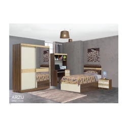 Набор детской мебели Arzu, кремово-коричневый, из ламинированного материала, кровать 95x102x205 см, шкаф 160x190x55 см, компьютерный стол 100x162x47 см, тумба 50x44x40 см Набор детской мебели Arzu, кремово-коричневый, из ламинированного материала, кровать 95x102x205 см, шкаф 160x190x55 см, компьютерный стол 100x162x47 см, тумба 50x44x40 см