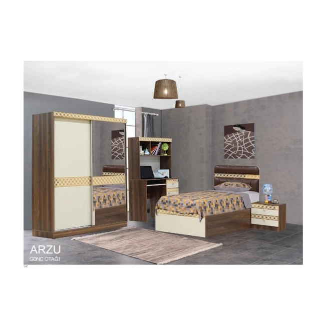 Набор детской мебели Arzu, кремово-коричневый, из ламинированного материала, кровать 95x102x205 см, шкаф 160x190x55 см, компьютерный стол 100x162x47 см, тумба 50x44x40 см Набор детской мебели Arzu, кремово-коричневый, из ламинированного материала, кровать 95x102x205 см, шкаф 160x190x55 см, компьютерный стол 100x162x47 см, тумба 50x44x40 см
