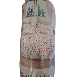 Yataq dəsti Furkan FA-402, mələfə 200x220 sm, 2 ədəd yastıq üzü 50x70 sm, ikinəfərlik, satin, ağ/qırmızı