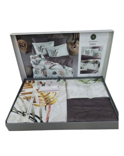 Yataq dəsti DO&GO DO8, yorğan üzü 200х220 sm, mələfə 220х240 sm, yastıq üzləri 70x70 sm, 50х70 sm, ikinəfərlik, satin, qəhvəyi/ağ