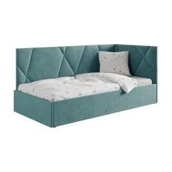 Односпальная кровать Art_tek_yataq 45, ламинат/текстиль, бирюзовая, 200x85x120 см