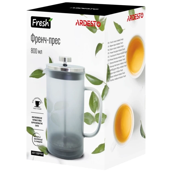 Френч-пресс Ardesto AR1108PFM Fresh Matt, стекло/пластик, серый, 800 мл Френч-пресс Ardesto AR1108PFM Fresh Matt, стекло/пластик, серый, 800 мл