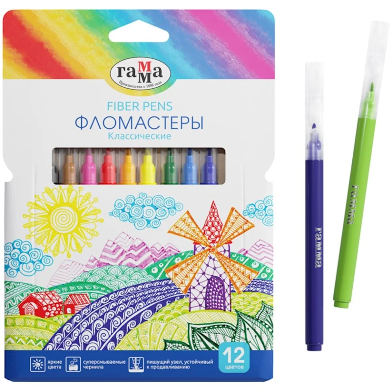 Фломастеры Гамма Классические, 12 цветов Фломастеры Гамма Классические, 12 цветов