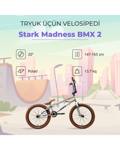 Velosiped Stark Madness BMX 2, gümüşü/qəhvəyi, 20