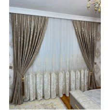 Pərdələr, neylon/velür/poliester, qızılı, 300x300 sm