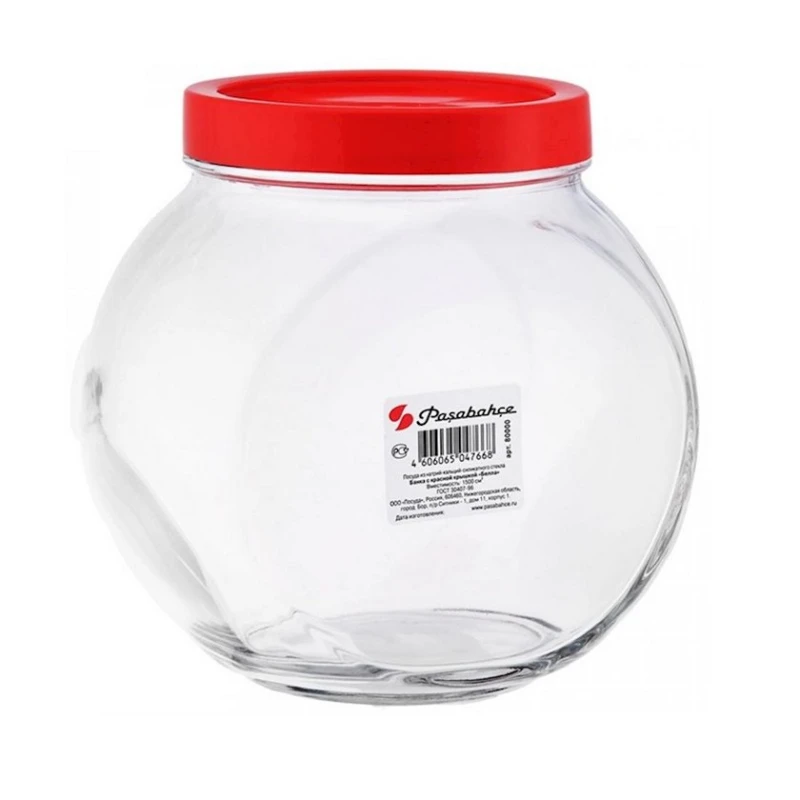 Банка для хранения Pasabahce Bella, 1500 мл, стекло/пластик, прозрачный/красный Банка для хранения Pasabahce Bella, 1500 мл, стекло/пластик, прозрачный/красный