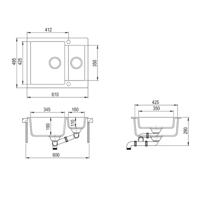 Mətbəx çanağı Aquasanita SQC 150-220 Mətbəx çanağı Aquasanita SQC 150-220
