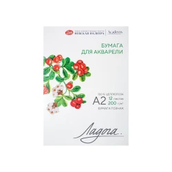 Папка с бумагой Ладога для акварели, А2, 200 г/м², 12 листов, целлюлоза, среднее зерно Папка с бумагой Ладога для акварели, А2, 200 г/м², 12 листов, целлюлоза, среднее зерно