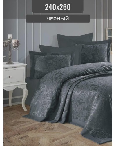 Örtük və yastıq üzü dəsti Gardines, örtük 260x240 sm, yastıq üzü 50x70 sm 2 ədəd, ikinəfərlik, polyester, qara - RB_210967_008