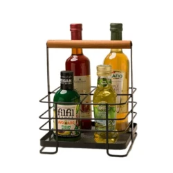 Подставка-органайзер для кухни Limon OP-252122, металл/дерево, черная, 25.5x21x22.5 см