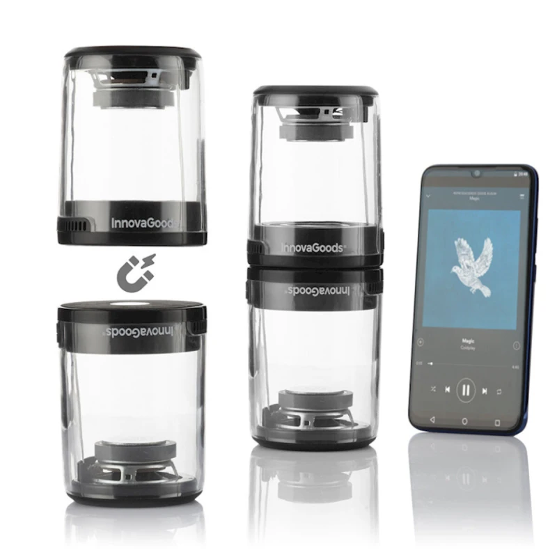 Портативная колонка InnovaGoods Pack of 2 Magnetic Wireless Speakers, Black Портативная колонка InnovaGoods Pack of 2 Magnetic Wireless Speakers, Black