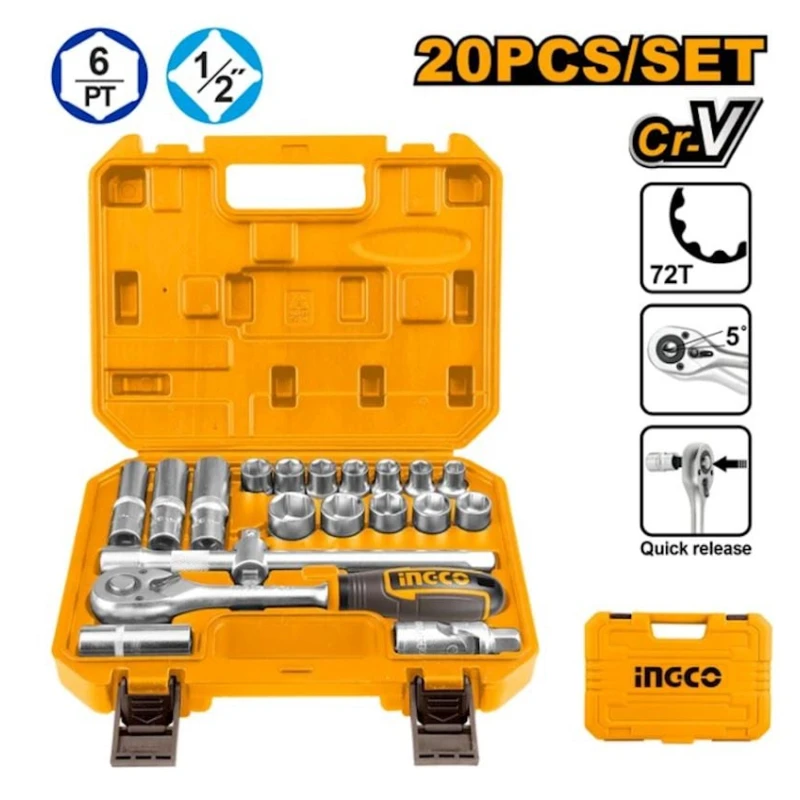 Şalbanbaşı başlıqları dəsti Ingco HKTS12201 1/2, 20 əd