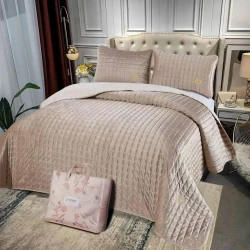 Комплект покрывала и наволочки Dantela SHA-00002043, 160x220/50x70 см, односпальный, бежевый