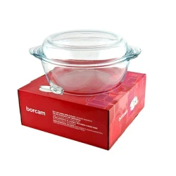 Форма для запекания Borcam, 2 л, 25.1x22x9 см, круглая, стекло, прозрачный
