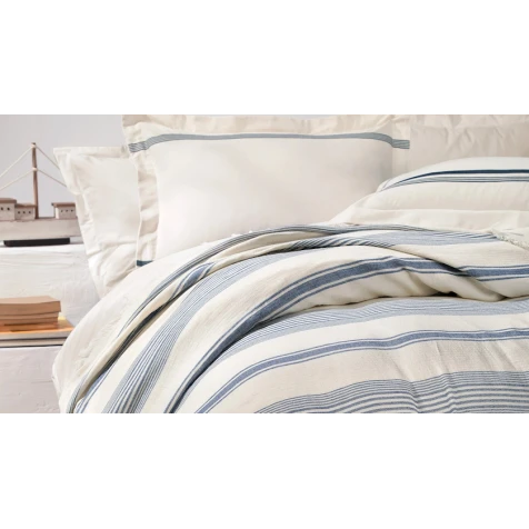 Комплект постельного белья Yataş Meri, пике 160x230 см, простыня 180x240 см, наволочка 50x70 см, односпальный , хлопок, белый/синий