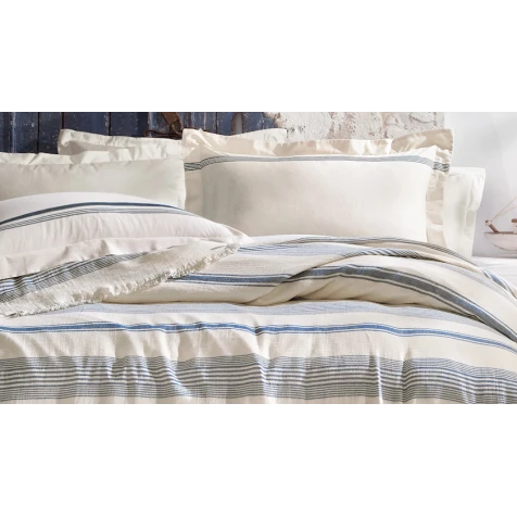 Комплект постельного белья Yataş Meri, пике 160x230 см, простыня 180x240 см, наволочка 50x70 см, односпальный , хлопок, белый/синий