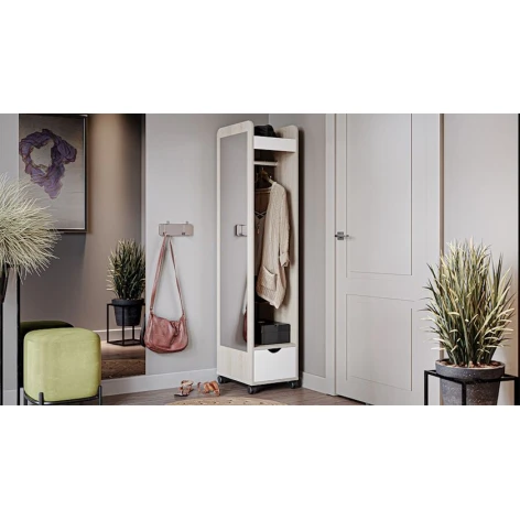 Вешалка с полками, ЛДСП, белое тиснение/сонома, 175x40x45 см Вешалка с полками, ЛДСП, белое тиснение/сонома, 175x40x45 см