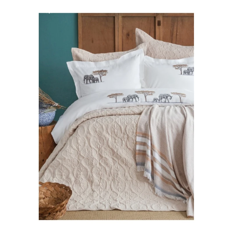 Комплект постельного белья Apricitas Home 024, покрывало 230х240, пододеяльник 200х220, простыня 240х260, наволочки 50х70, двуспальный, бежевый Комплект постельного белья Apricitas Home 024, покрывало 230х240, пододеяльник 200х220, простыня 240х260, наволочки 50х70, двуспальный, бежевый