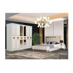 Комплект мебели для спальни Пери белый, изготовлен из ламинированного материала, кровать 200*135*242, шкаф 240*210*60, термо 130*164*43 и два тумбы 60*39*43 Комплект мебели для спальни Пери белый, изготовлен из ламинированного материала, кровать 200*135*242, шкаф 240*210*60, термо 130*164*43 и два тумбы 60*39*43